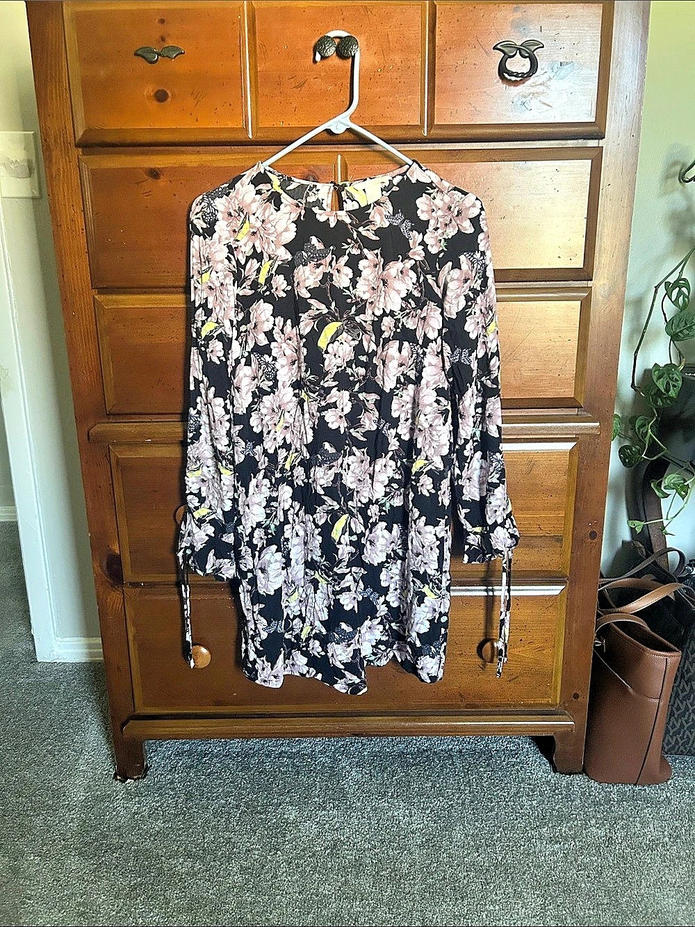H&M Floral Mini Dress in Black & Purple